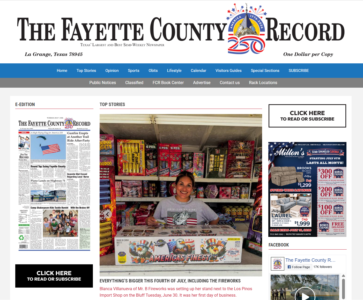 The Fayette County Record homepage, published on eType